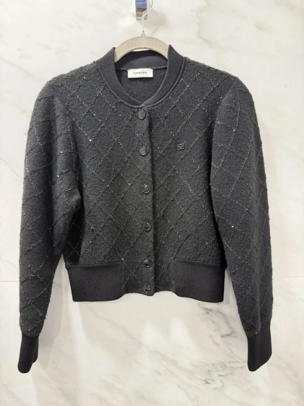 Sandro Women’s Black Knit Cardigan Sweater Long Sleeve Size 0 - Picture 2 of 6